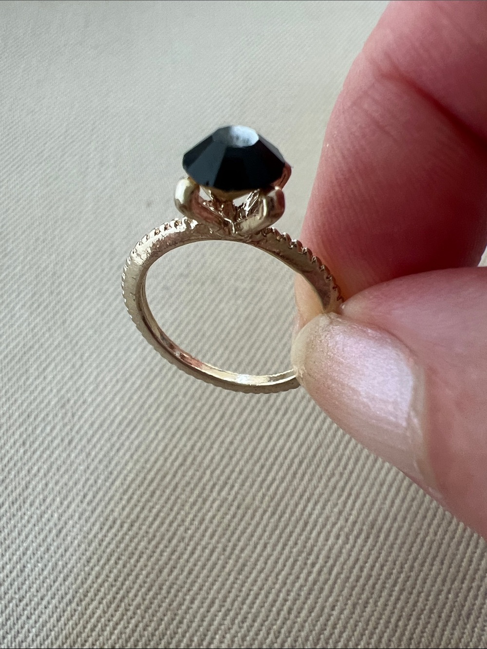 Adia Kibur Gold Ring with Black Faceted Stone